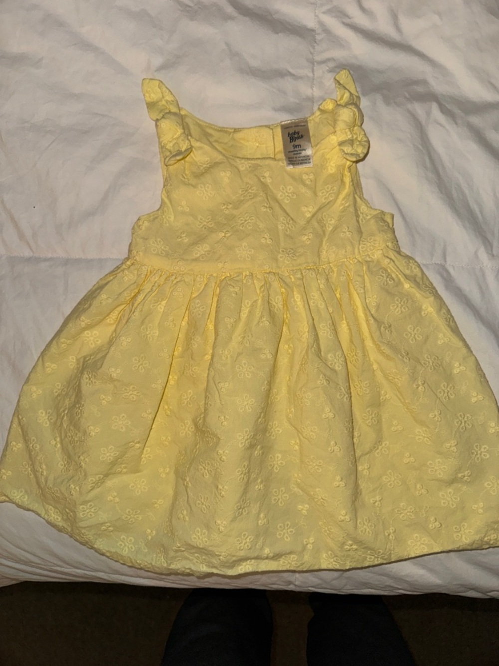 Sunny Yellow Eyelet Tie-Shoulder Dress for Baby Girls